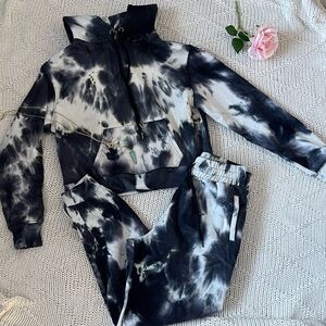 Charlotte Russe Black Gray Tie Dye Hoodie Jogger Set Small Athleisure